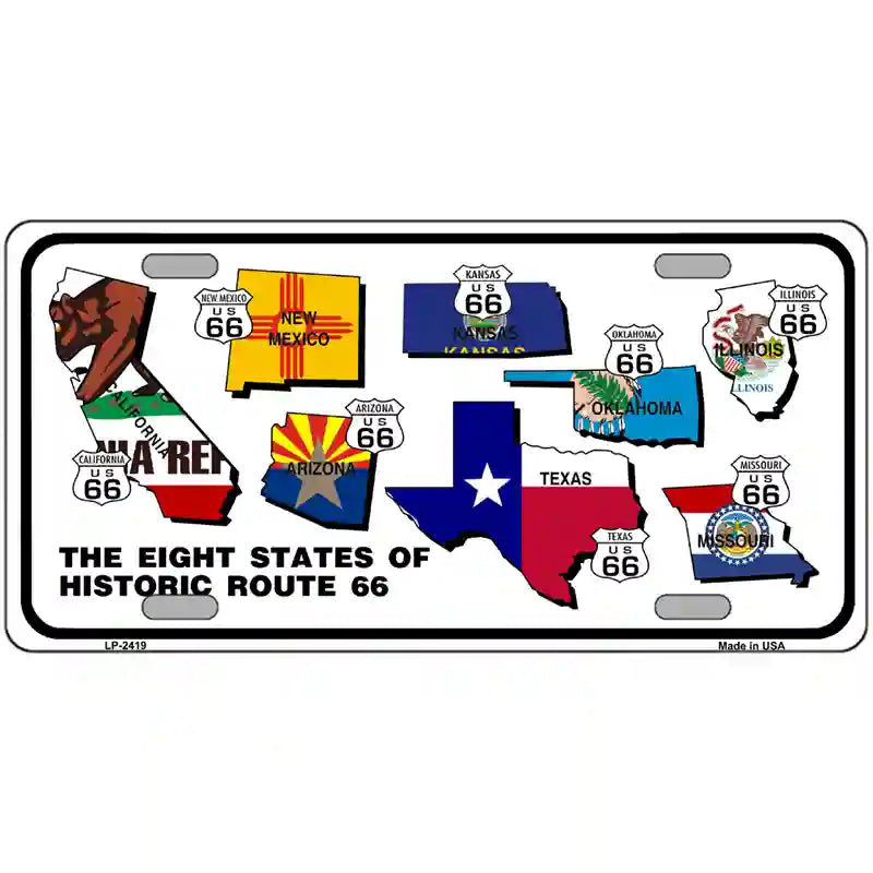 Route 66 Historic 8 Flags Metal Novelty License Plate 24" x 12" (LLP)