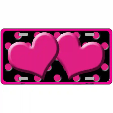 Hot Pink Black Polka Dot Hot Pink Center Hearts Novelty License Plate 24" x 12" (LLP)