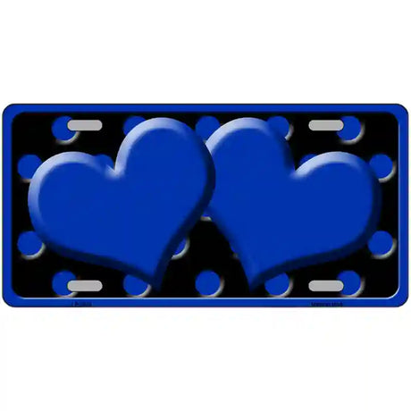 Blue Black Polka Dot Blue Center Hearts Novelty License Plate 24" x 12" (LLP)