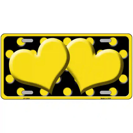 Yellow Black Polka Dot Yellow Center Hearts Novelty License Plate 24" x 12" (LLP)