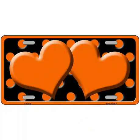 Orange Black Polka Dot Orange Center Hearts Novelty License Plate 24" x 12" (LLP)