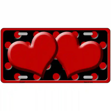 Red Black Polka Dot Red Center Hearts Novelty License Plate 24" x 12" (LLP)