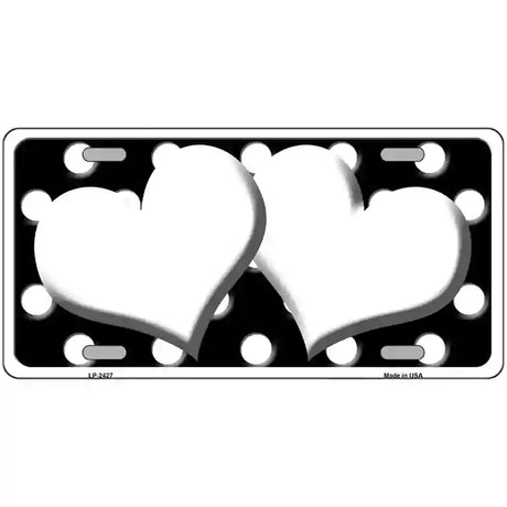 White Black Polka Dot Black Center Hearts Novelty License Plate 24" x 12" (LLP)