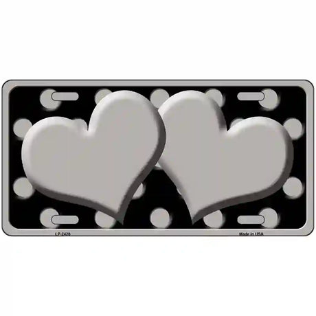 Grey Black Polka Dot Grey Center Hearts Novelty License Plate 24" x 12" (LLP)