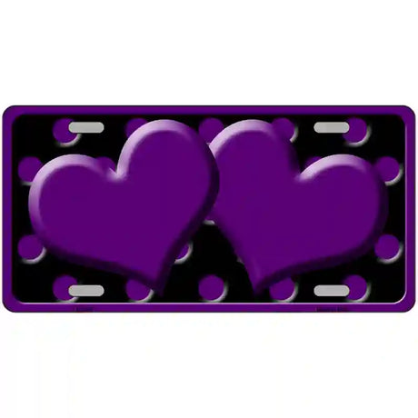 Purple Black Polka Dot Purple Center Hearts Novelty License Plate 24" x 12" (LLP)