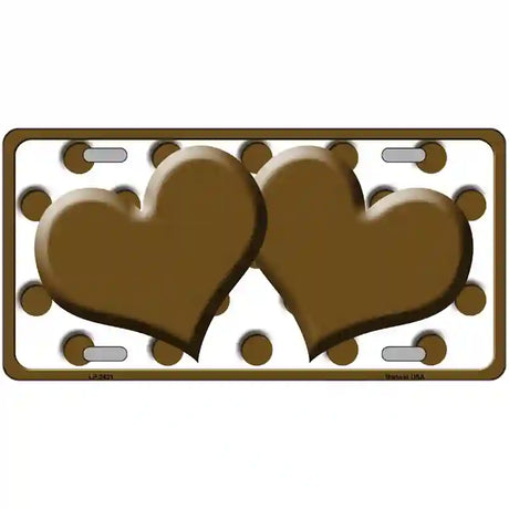 Brown White Polka Dot Brown Centered Hearts Novelty License Plate 24" x 12" (LLP)