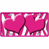 Hot Pink White Zebra Hot Pink Centered Hearts Novelty License Plate 24" x 12" (LLP)