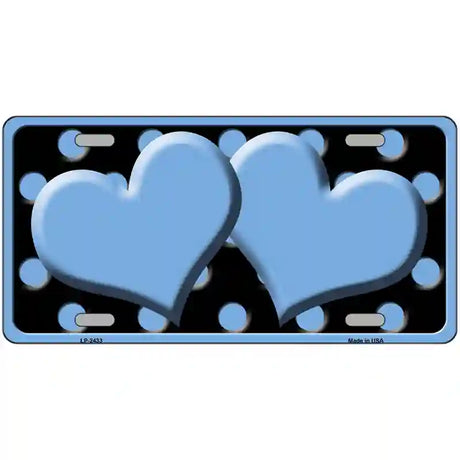 Light Blue Black Polka Dot Light Blue Centered Hearts Novelty License Plate 24" x 12" (LLP)