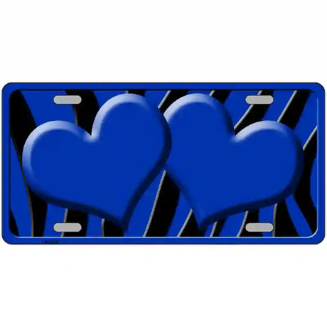 Blue Black Zebra Blue Centered Hearts Novelty License Plate 24" x 12" (LLP)