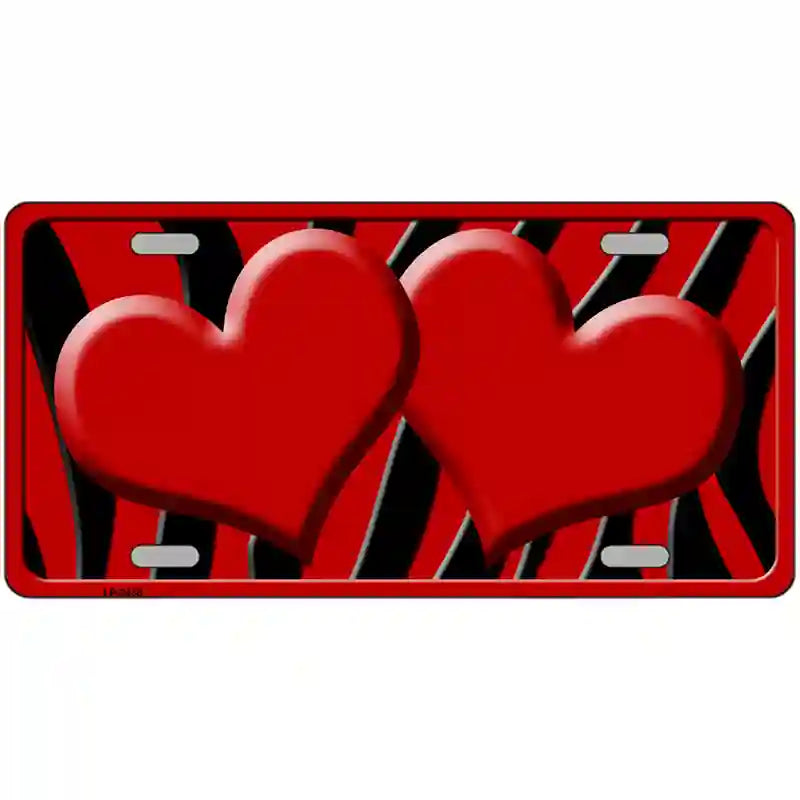 Red Black Zebra Red Centered Hearts Novelty License Plate 24" x 12" (LLP)