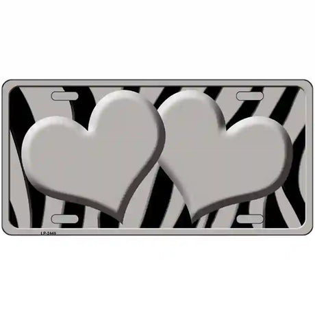 Grey Black Zebra Grey Centered Hearts Novelty License Plate 24" x 12" (LLP)