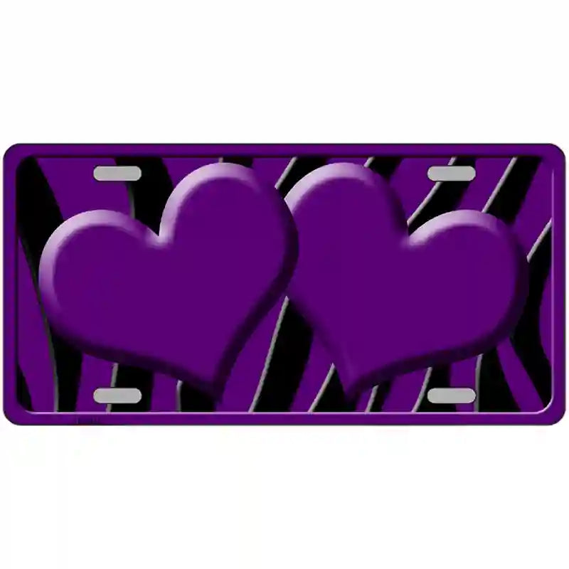 Purple Black Zebra Purple Centered Hearts Novelty License Plate 24" x 12" (LLP)