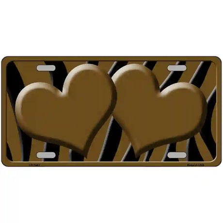 Brown Black Zebra Brown Centered Hearts Novelty License Plate 24" x 12" (LLP)