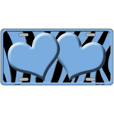 Light Blue Black Zebra Light Blue Centered Hearts Novelty License Plate 24" x 12" (LLP)