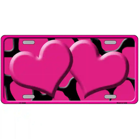 Pink Black Giraffe Pink Centered Hearts Novelty License Plate 24" x 12" (LLP)