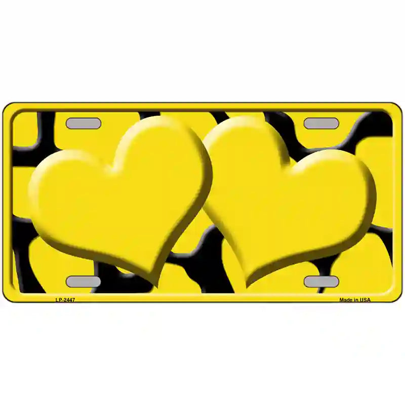 Yellow Black Giraffe Yellow Centered Hearts Novelty License Plate 24" x 12" (LLP)