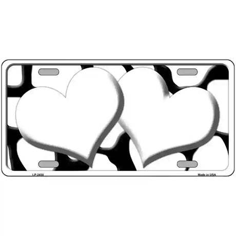 White Black Giraffe White Centered Hearts Novelty License Plate 24" x 12" (LLP)