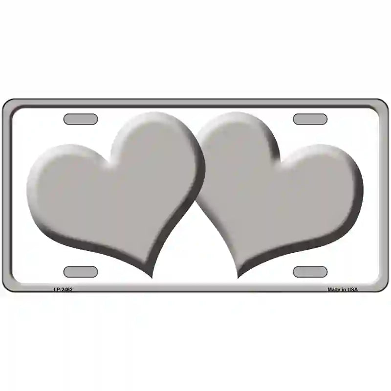 Solid Grey Centered Hearts White Novelty License Plate 24" x 12" (LLP)