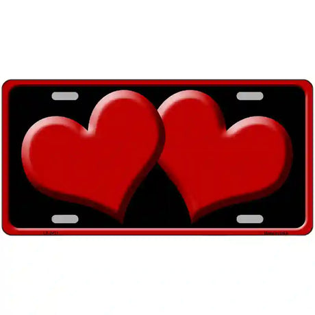 Solid Red Centered Hearts Black Novelty License Plate 24" x 12" (LLP)