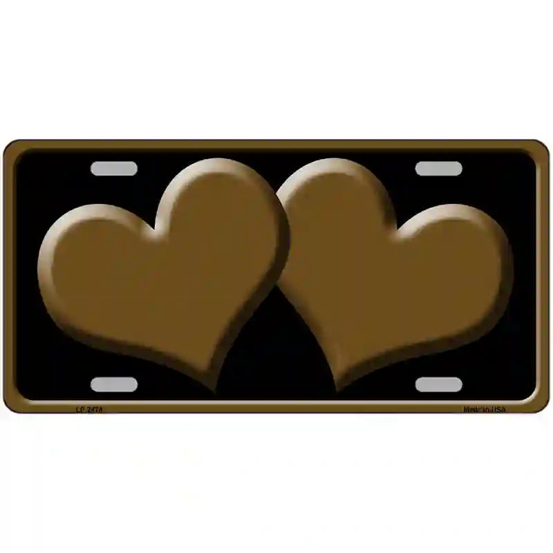 Solid Brown Centered Hearts Black Novelty License Plate 24" x 12" (LLP)