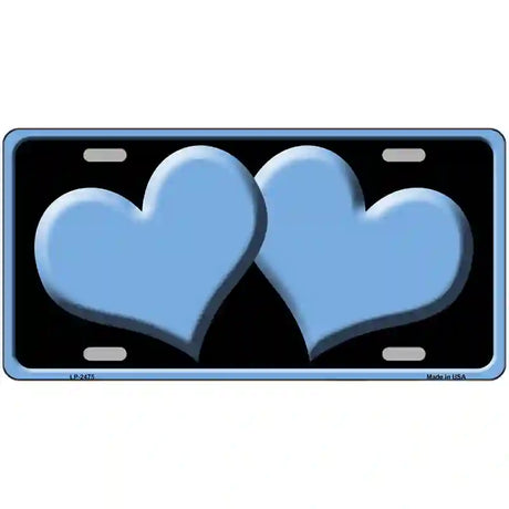 Solid Light Blue Centered Hearts Black Novelty License Plate 24" x 12" (LLP)