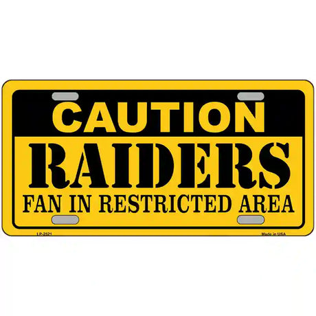 Caution Raiders Metal Novelty License Plate 24" x 12" (LLP)