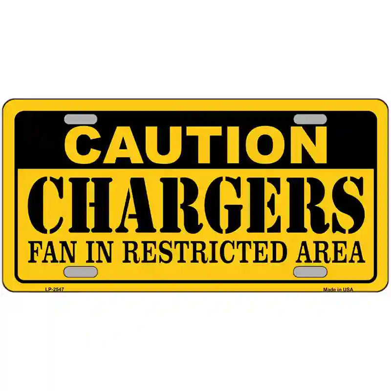 Caution Chargers Metal Novelty License Plate 24" x 12" (LLP)