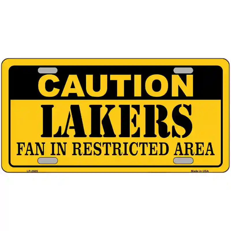 Caution Lakers Fan Metal Novelty License Plate 24" x 12" (LLP)