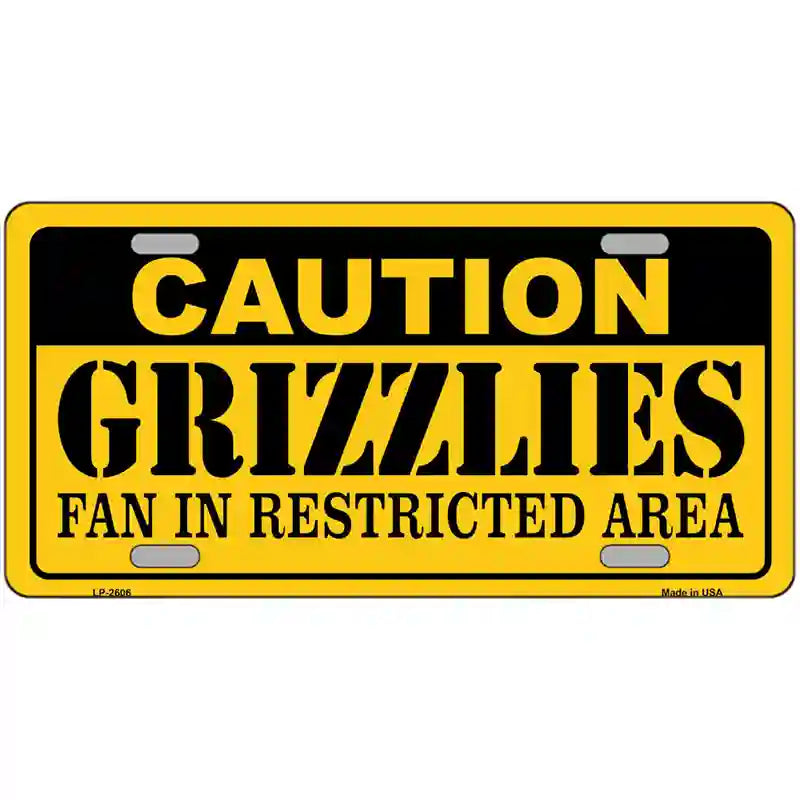 Caution Grizzlies Fan Metal Novelty License Plate 24" x 12" (LLP)