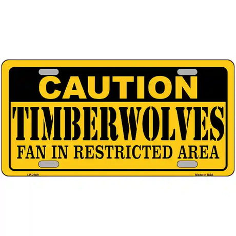 Caution Timberwolves Fan Metal Novelty License Plate 24" x 12" (LLP)