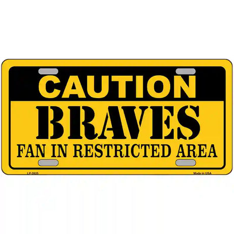 Caution Braves Fan Metal Novelty License Plate 24" x 12" (LLP)