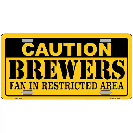 Caution Brewers Fan Metal Novelty License Plate 24" x 12" (LLP)