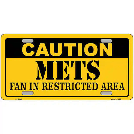 Caution Mets Fan Metal Novelty License Plate 24" x 12" (LLP)