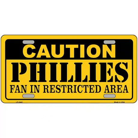 Caution Phillies Fan Metal Novelty License Plate 24" x 12" (LLP)