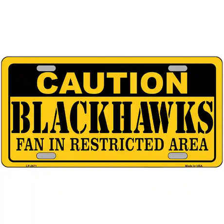 Caution Blackhawks Metal Novelty License Plate 24" x 12" (LLP)