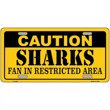 Caution Sharks Metal Novelty License Plate 24" x 12" (LLP)