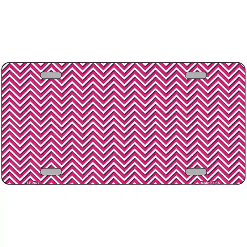 Pink White Chevron Metal Novelty License Plate 24" x 12" (LLP)