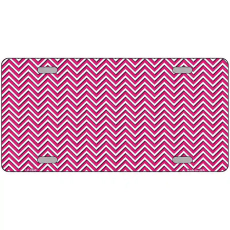 Pink White Chevron Metal Novelty License Plate 24" x 12" (LLP)