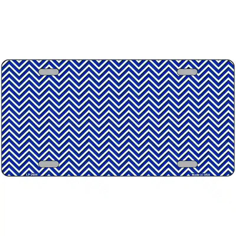 Blue White Chevron Metal Novelty License Plate 24" x 12" (LLP)