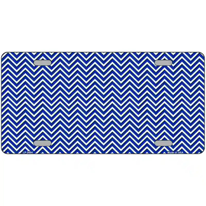 Blue White Chevron Metal Novelty License Plate 24" x 12" (LLP)