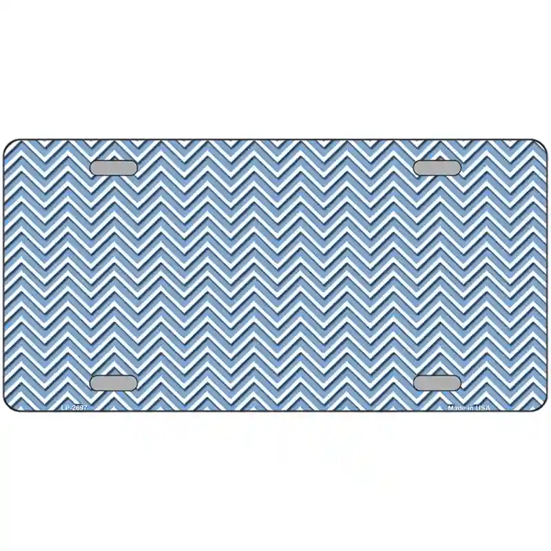 Light Blue White Chevron Metal Novelty License Plate 24" x 12" (LLP)