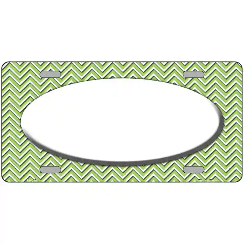 Lime Green White Chevon White Center Oval Metal Novelty License Plate 24" x 12" (LLP)