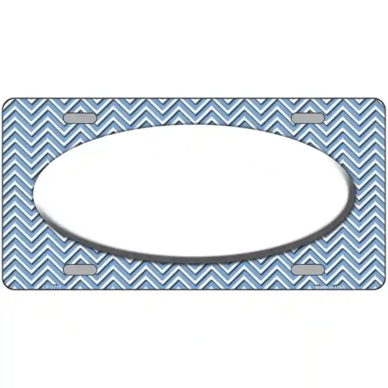 Light Blue White Chevon White Center Oval Metal Novelty License Plate 24" x 12" (LLP)