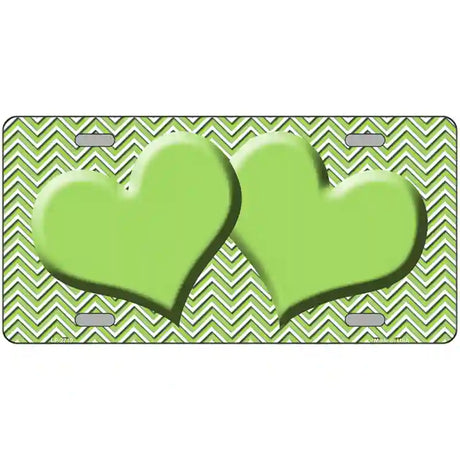 Lime Green White Chevron Lime Green Center Hearts Metal Novelty License Plate 24" x 12" (LLP)