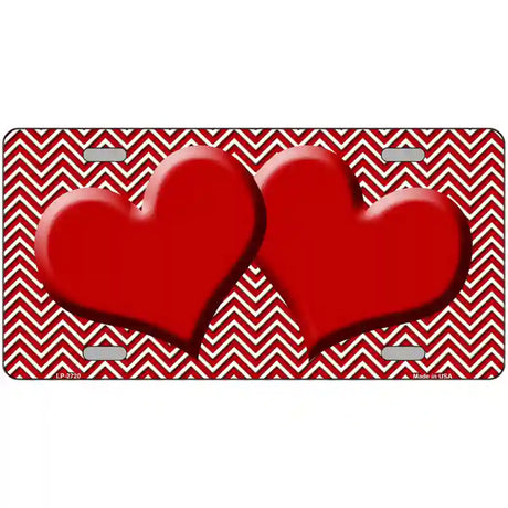 Red White Chevron Red Center Hearts Metal Novelty License Plate 24" x 12" (LLP)