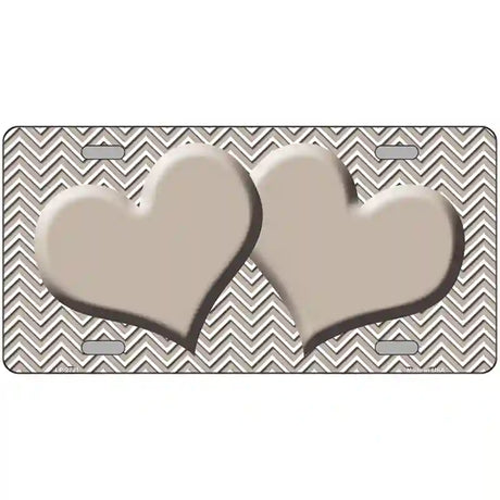 Tan White Chevron Tan Center Hearts Metal Novelty License Plate 24" x 12" (LLP)