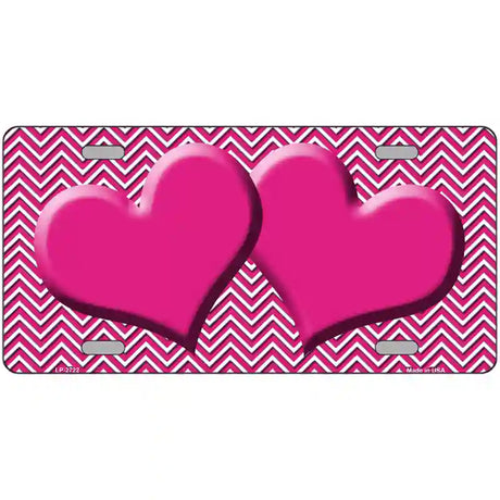 Pink White Chevron Pink Center Hearts Metal Novelty License Plate 24" x 12" (LLP)