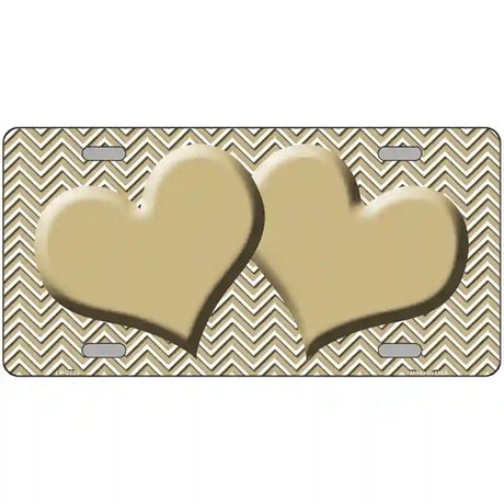 Gold White Chevron Gold Center Hearts Metal Novelty License Plate 24" x 12" (LLP)