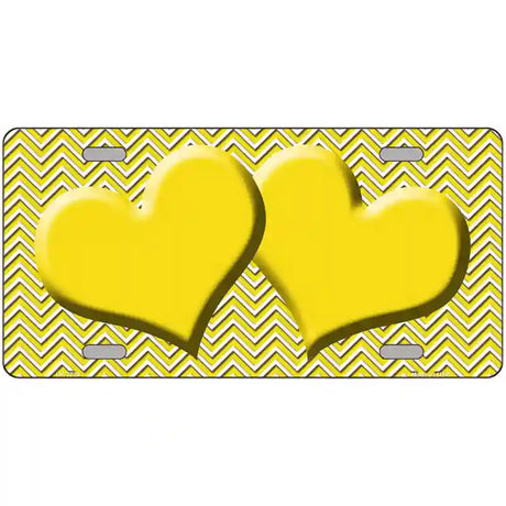 Yellow White Chevron Yellow Center Hearts Metal Novelty License Plate 24" x 12" (LLP)