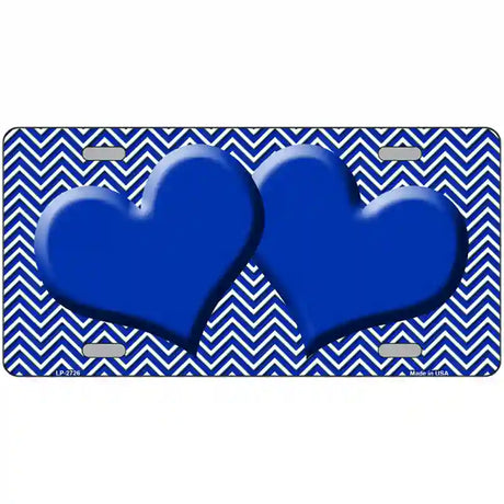 Blue White Chevron Blue Center Hearts Metal Novelty License Plate 24" x 12" (LLP)